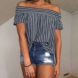 Off the shoulder striped shirt